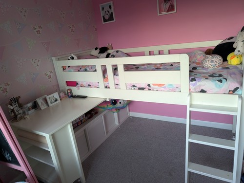 White mid sleeper bed desk - white,